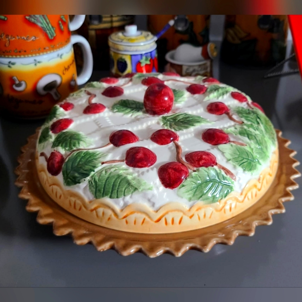 Ceramic Pie Plate with Cherry Design